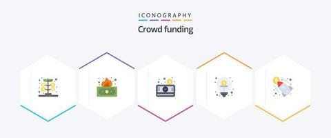 crowdfunding 25 paquete de iconos planos que incluye idea. Finanzas. dinero. recaudación de fondos. video vector