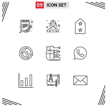 Modern Set of 9 Outlines and symbols such as health univers profile spase medal Editable Vector Design Elements
