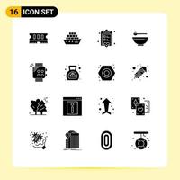 Set of 16 Commercial Solid Glyphs pack for hand watch note smart kitchen Editable Vector Design Elements