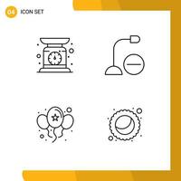 Mobile Interface Line Set of 4 Pictograms of check weight balloons weighing gadget party Editable Vector Design Elements