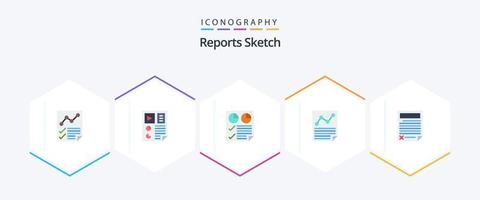Reports Sketch 25 Flat icon pack including letter. data. report. two. page vector