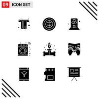 Pictogram Set of 9 Simple Solid Glyphs of washing machine web control hat Editable Vector Design Elements