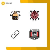 Mobile Interface Filledline Flat Color Set of 4 Pictograms of cafe clip kitchen goal pin Editable Vector Design Elements