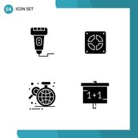 Pack of 4 Modern Solid Glyphs Signs and Symbols for Web Print Media such as cashless analysis price mechanical data Editable Vector Design Elements