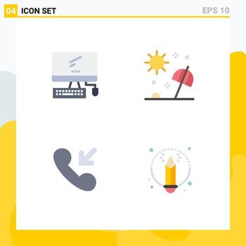Editable Vector Line Pack of 4 Simple Flat Icons of computer travel imac parasol call Editable Vector Design Elements