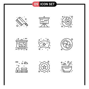 Pictogram Set of 9 Simple Outlines of cap property presentation success presentation horror Editable Vector Design Elements