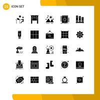 Set of 25 Vector Solid Glyphs on Grid for development identity landscape tool summer Editable Vector Design Elements