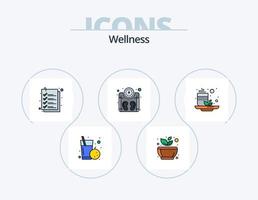 paquete de iconos lleno de línea de bienestar 5 diseño de iconos. ensalada. alimento. no. spa. inyección vector