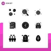 Group of 9 Modern Solid Glyphs Set for connection style compass web code Editable Vector Design Elements