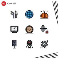 Pack of 9 creative Filledline Flat Colors of cake pc pumpkin imac monitor Editable Vector Design Elements