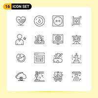 Modern Set of 16 Outlines Pictograph of friend signs care public arrow Editable Vector Design Elements