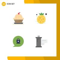 Mobile Interface Flat Icon Set of 4 Pictograms of cake chat sweet food locked Editable Vector Design Elements