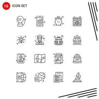 16 User Interface Outline Pack of modern Signs and Symbols of intelligence business clock browser focus Editable Vector Design Elements