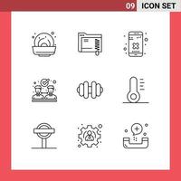 Pictogram Set of 9 Simple Outlines of holiday sports cross dumbbell collaboration Editable Vector Design Elements