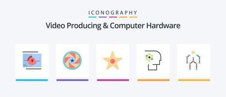 Video Producing And Computer Hardware Flat 5 Icon Pack Including movie. film. movie. crew. studio. Creative Icons Design vector