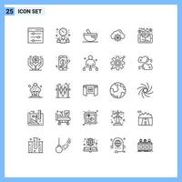 Group of 25 Lines Signs and Symbols for data management computing bowl gear cloud Editable Vector Design Elements