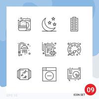 paquete de iconos vectoriales de stock de 9 signos y símbolos de línea para editar ducha batería sauna elementos de diseño vectorial editables completos vector