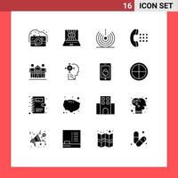 Group of 16 Modern Solid Glyphs Set for phone call technology apps signal Editable Vector Design Elements