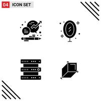 Pack of 4 Modern Solid Glyphs Signs and Symbols for Web Print Media such as business reflection management image hosting Editable Vector Design Elements