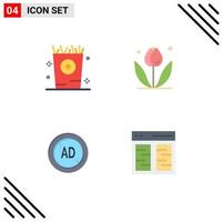 Editable Vector Line Pack of 4 Simple Flat Icons of fries blocker party nature digital Editable Vector Design Elements