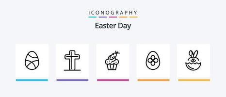 Easter Line 5 Icon Pack Including face. animal. egg. nature. flower. Creative Icons Design vector