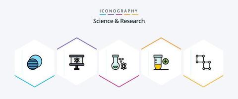 paquete de íconos de 25 líneas completas de ciencia que incluye ciencia. atado. átomo. espacio. agregar vector