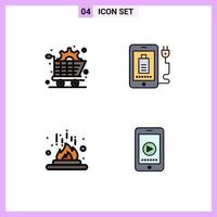 conjunto de 4 iconos de interfaz de usuario modernos símbolos signos para equipo de fuego de arte elementos de diseño de vector editables de laboratorio completo