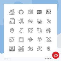 Pack of 25 Modern Lines Signs and Symbols for Web Print Media such as complete design sound level power Editable Vector Design Elements