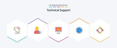 paquete de 25 iconos planos de soporte técnico que incluye ayuda. ayudar. computadora. global. centro vector