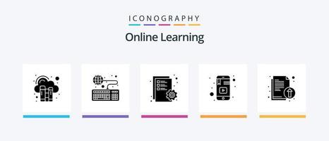 Online Learning Glyph 5 Icon Pack Including study. mobile. study. learning. file. Creative Icons Design vector