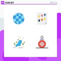 Pack of 4 Modern Flat Icons Signs and Symbols for Web Print Media such as global tree data paper clouds Editable Vector Design Elements