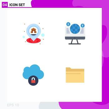 Pack of 4 creative Flat Icons of gps facebook map globe data Editable Vector Design Elements