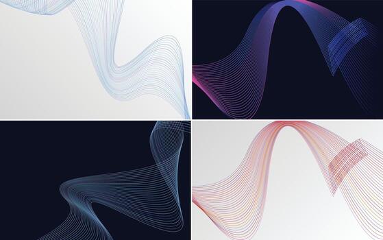 conjunto de 4 líneas de ondas abstractas de fondo de patrón de onda geométrica vector