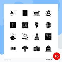 Editable Vector Line Pack of 16 Simple Solid Glyphs of park hand chat finance unread Editable Vector Design Elements