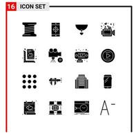 16 Universal Solid Glyphs Set for Web and Mobile Applications print ruler heart measure video Editable Vector Design Elements