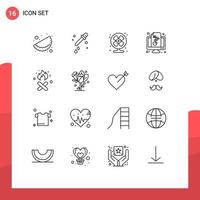 Set of 16 Vector Outlines on Grid for canada fire fan document monitor Editable Vector Design Elements