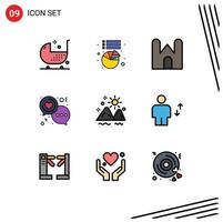 9 User Interface Filledline Flat Color Pack of modern Signs and Symbols of women heart castle day medieval Editable Vector Design Elements