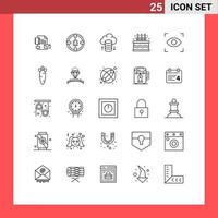 Modern Set of 25 Lines Pictograph of focus candle protection cake hosting network Editable Vector Design Elements