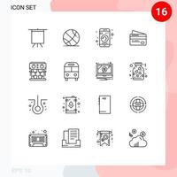 Modern Set of 16 Outlines Pictograph of machine coffee mobile pay credit Editable Vector Design Elements