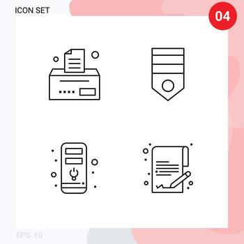 Pictogram Set of 4 Simple Filledline Flat Colors of bill cpu army rank document Editable Vector Design Elements
