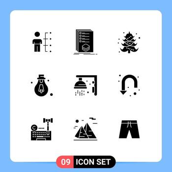 9 concepto de glifo sólido para sitios web móviles y aplicaciones elementos de diseño de vector editables de árbol de bombilla de lista de luz de fitness