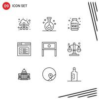 Pack of 9 creative Outlines of website page research internet weight Editable Vector Design Elements