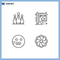 4 Thematic Vector Filledline Flat Colors and Editable Symbols of bowling emojis pins board hungry Editable Vector Design Elements