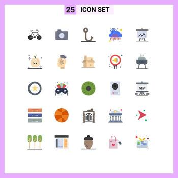 25 colores planos universales establecidos para aplicaciones web y móviles servidor de pantalla peces nube digital elementos de diseño vectorial editables vector