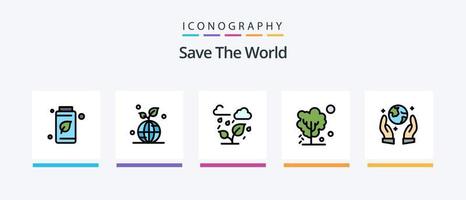 guardar el paquete de 5 íconos lleno de línea mundial, incluido el calentamiento. tierra. molino. global. salvar. diseño de iconos creativos vector