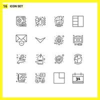 Mobile Interface Outline Set of 16 Pictograms of arrow mail alcohol delete grid Editable Vector Design Elements