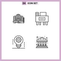 Group of 4 Modern Filledline Flat Colors Set for writing artificial intelligence story education light bulb Editable Vector Design Elements