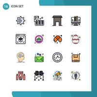 Flat Color Filled Line Pack of 16 Universal Symbols of learning education institute building web development Editable Creative Vector Design Elements