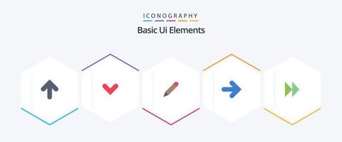 paquete de iconos planos de 25 elementos básicos de la interfaz de usuario, incluido el reenvío. derecho. lápiz. flechas flecha vector