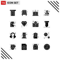 Group of 16 Modern Solid Glyphs Set for document share computer shopping cart Editable Vector Design Elements